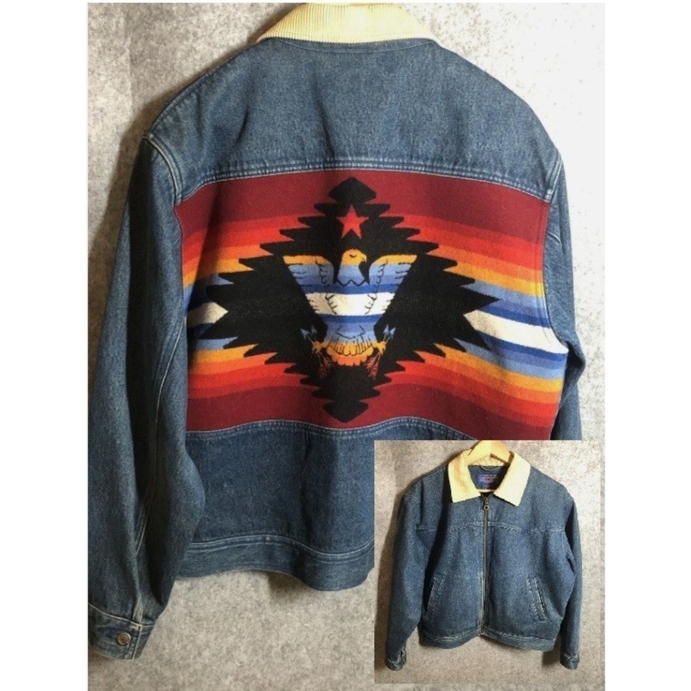 Vintage Pendleton Jacket Mens Medium Denim Medium Wash Aztec Southwestern Wool